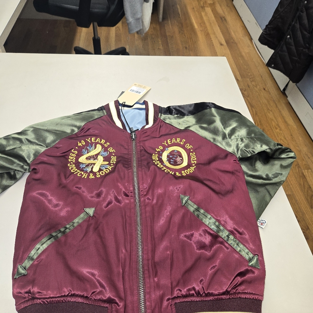 Scotch & Soda Maroon and Olive Bomber Jacket